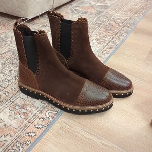 Free People Brown Ankle Boots with Gold Accents